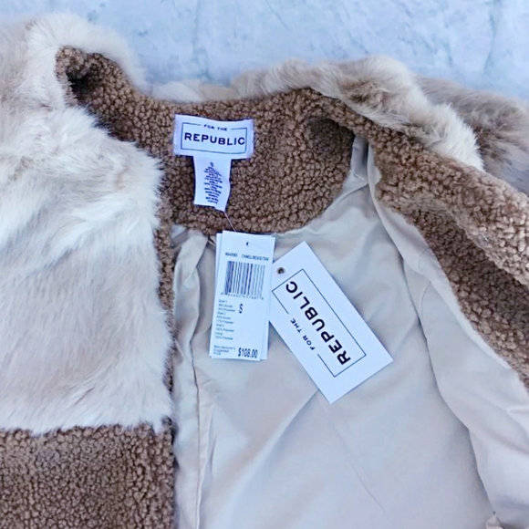 FOR THE REPUBLIC Chic Faux Mixed Fur Jacket Coat - Picture 3 of 12